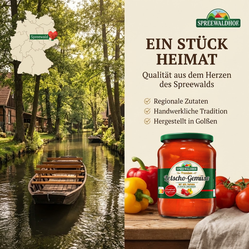 Letscho aus dem Spreewald 720ml - Paprika in köstlicher Tomatensauce ohne Konservierungsstoffe - reiner Geschmack