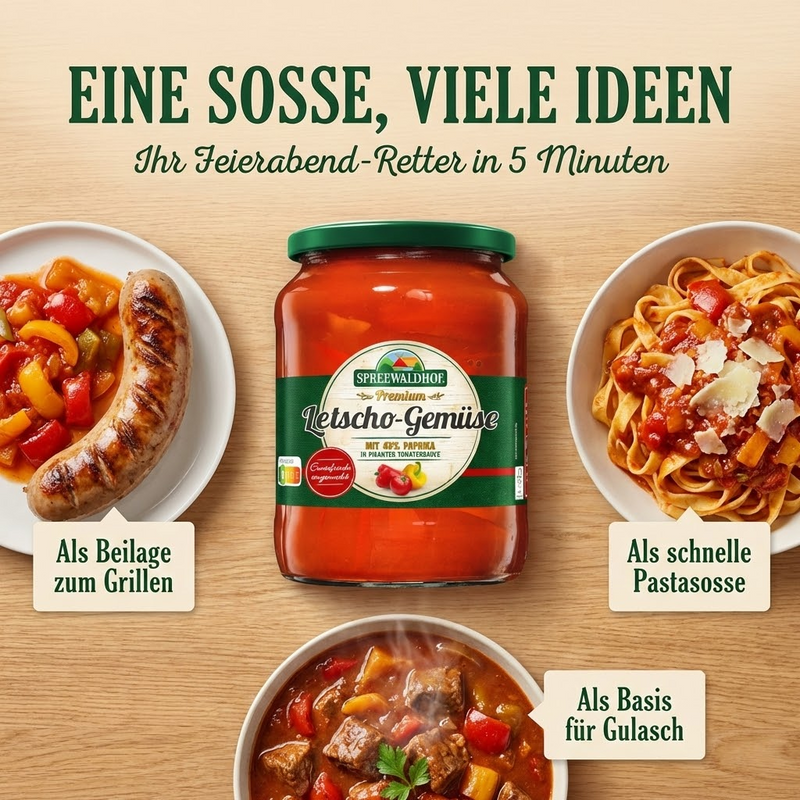Letscho aus dem Spreewald 720ml - Paprika in köstlicher Tomatensauce ohne Konservierungsstoffe - reiner Geschmack