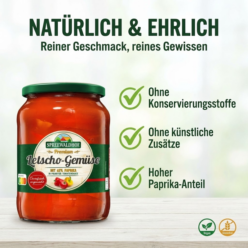 Letscho aus dem Spreewald 720ml - Paprika in köstlicher Tomatensauce ohne Konservierungsstoffe - reiner Geschmack