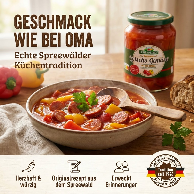 Letscho aus dem Spreewald 720ml - Paprika in köstlicher Tomatensauce ohne Konservierungsstoffe - reiner Geschmack