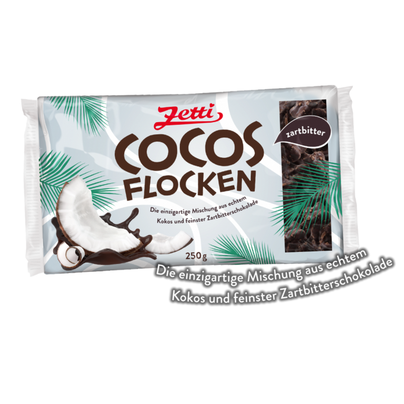 Cocosflocken in Zartbitterschokolade (Zetti).