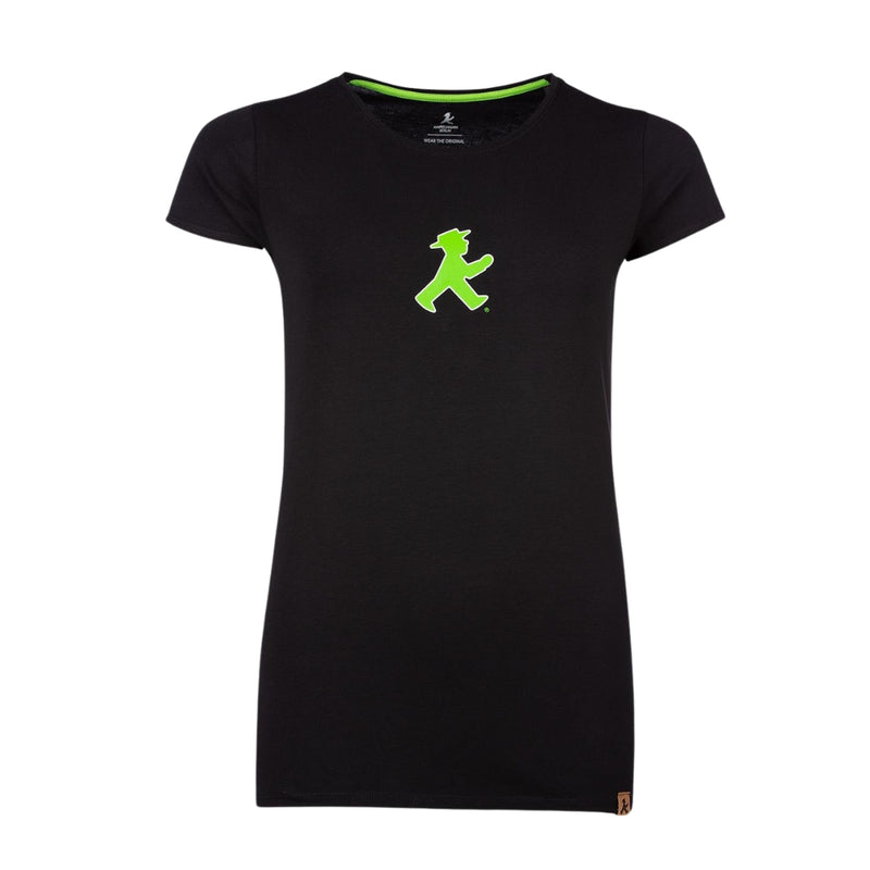 Schwarzes Bio-Baumwoll-T-Shirt mit grünem & roten Ampelmann tailliert - Größe: M