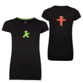 Schwarzes Bio-Baumwoll-T-Shirt mit grünem & roten Ampelmann tailliert - Größe: M