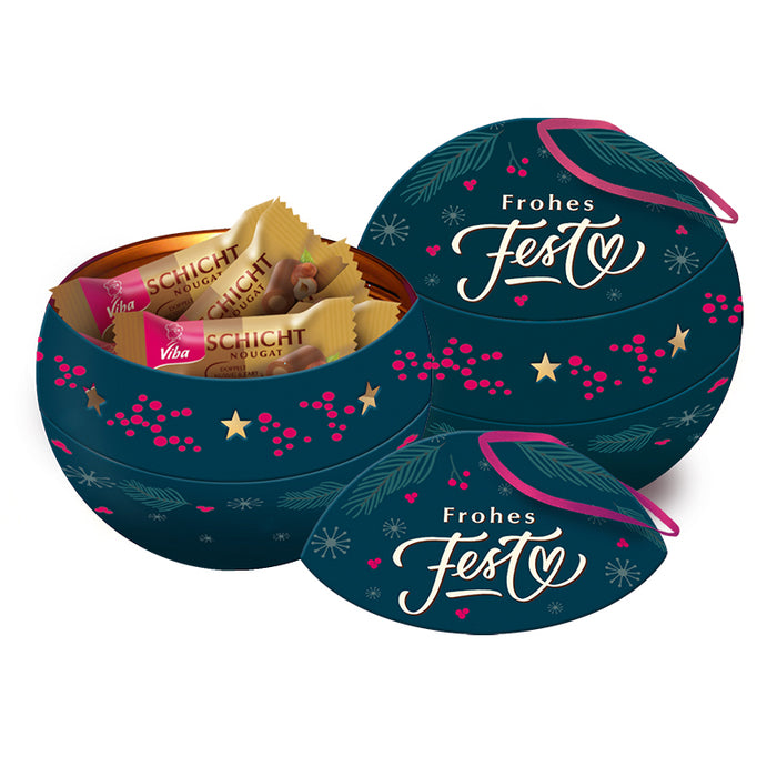 Viba Weihnachtskugel „Lichterglanz“ – Handgefertigte Metallkugel mit feinen Nougatstückchen ,