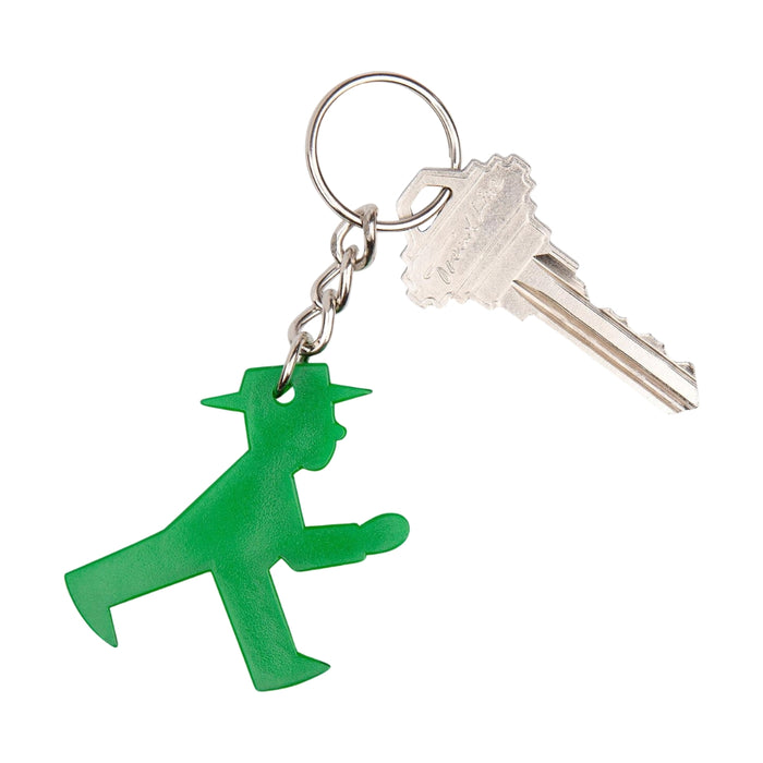 Grüner Schlüsselanhänger in Form des Ampelmännchen-Gehers mit Metallkette und Ring, Größe: 5x5x0,5 cm