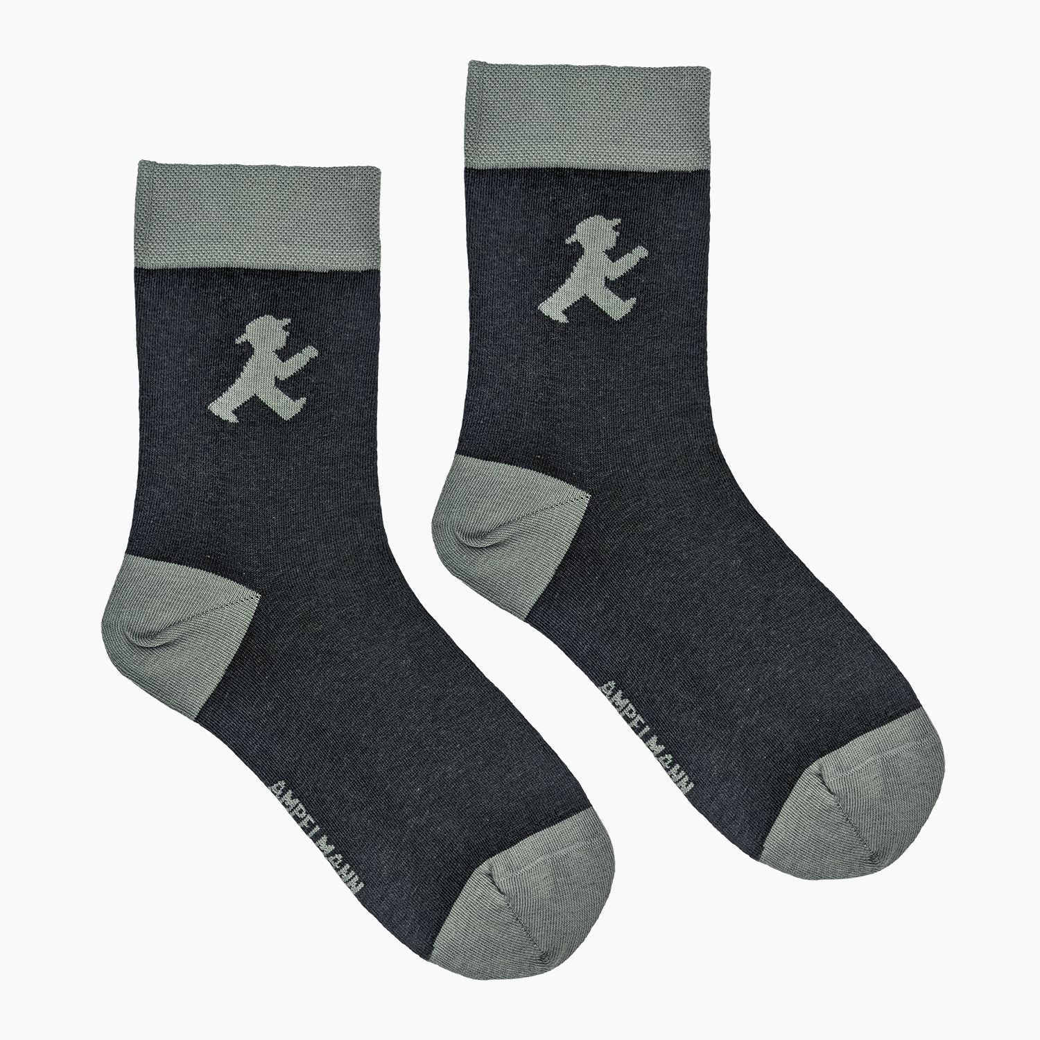 Dunkelgraue Unisex-Socken  - halbhoch - mit hellgrauem Bündchen und Ampelmännchen - gekämmte Baumwolle mit optimalen Tragekomfort