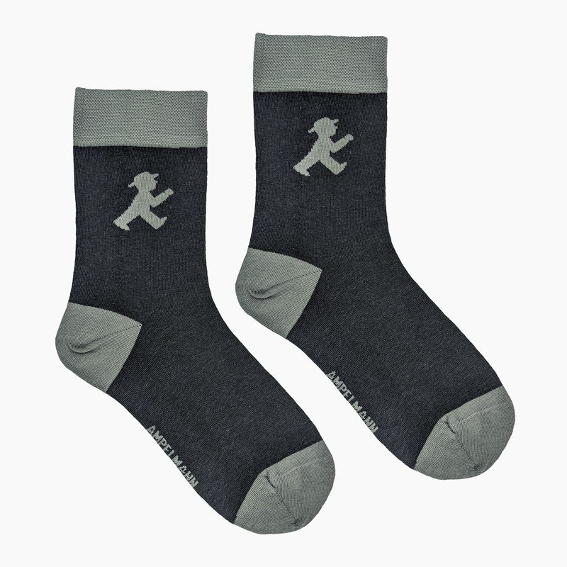 Dunkelgraue Unisex-Socken  - halbhoch - mit hellgrauem Bündchen und Ampelmännchen - gekämmte Baumwolle mit optimalen Tragekomfort