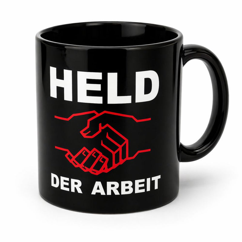 Held der Arbeit Tasse – Schwarzer Keramikbecher mit Aufdruck - 0,30 l - spülmaschinenfest