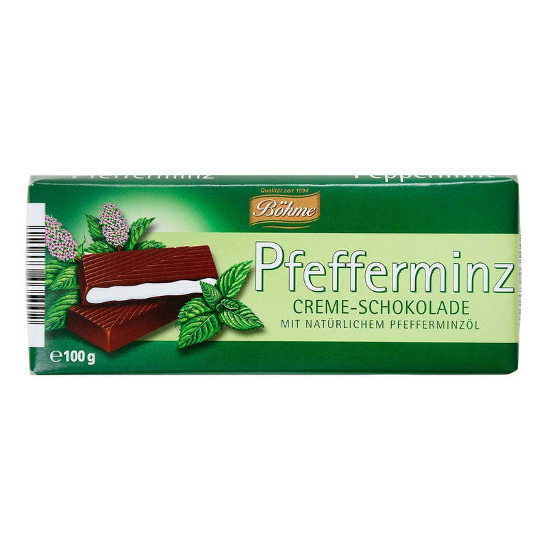 Pfefferminz Creme-Schokolade mit natürlichem Pfefferminzöl - Zartbitterschokolade - von Böhme 100g