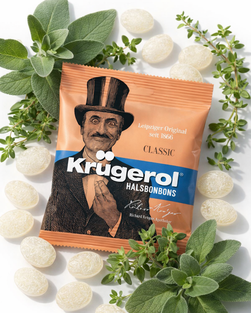 Echte Krügerol Halsbonbons mit ätherischen Ölen - Leipziger Original seit 1866 - 50g