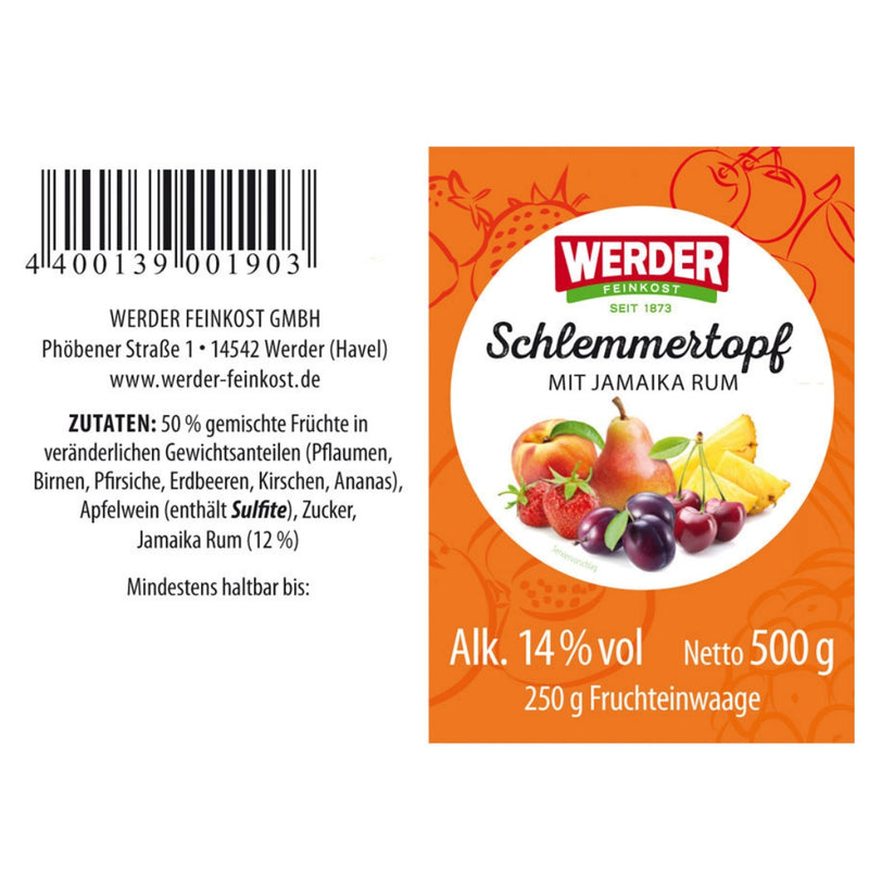 Werder Schlemmer-Rumtopf mit Jamaika Rum 14% vol. 250g Frucht - handgefertigt