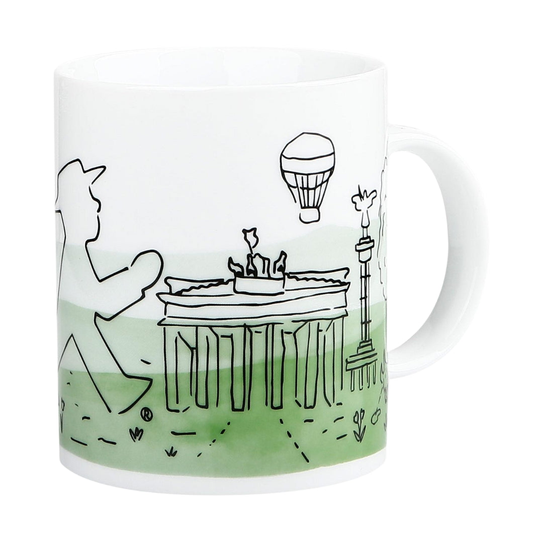 Grüne Porzellan-Berlin-Tasse mit Ampelmann - 300ml für warme & kalte Getränke - Spülmaschinengeeignet
