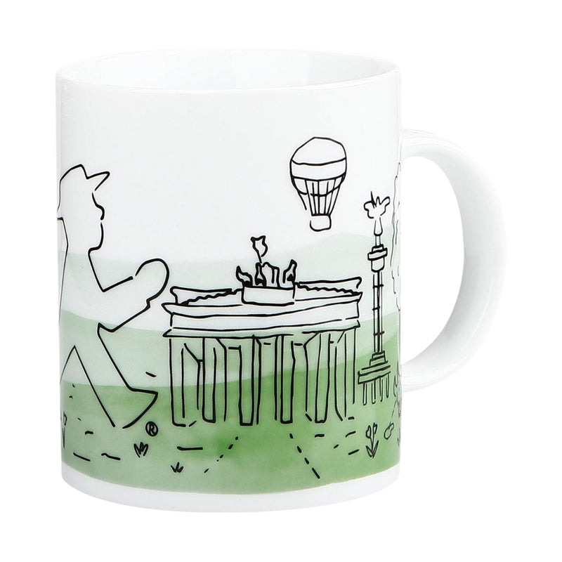 Grüne Porzellan-Berlin-Tasse mit Ampelmann - 300ml für warme & kalte Getränke - Spülmaschinengeeignet
