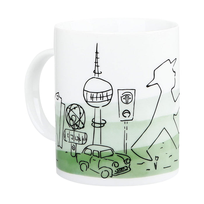 Grüne Porzellan-Berlin-Tasse mit Ampelmann - 300ml für warme & kalte Getränke - Spülmaschinengeeignet