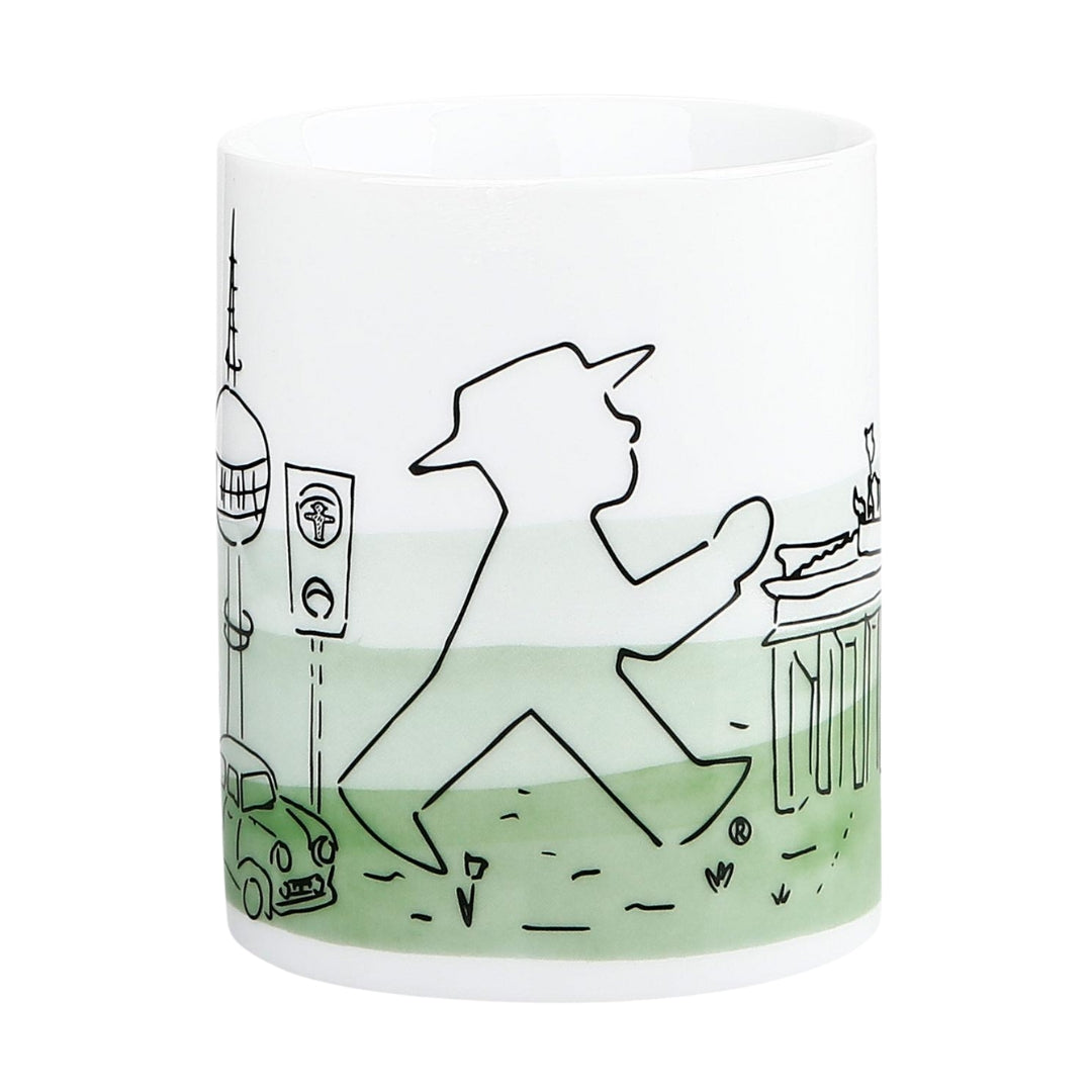 Grüne Porzellan-Berlin-Tasse mit Ampelmann - 300ml für warme & kalte Getränke - Spülmaschinengeeignet