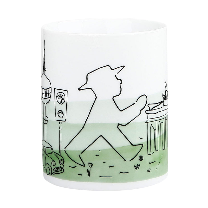 Grüne Porzellan-Berlin-Tasse mit Ampelmann - 300ml für warme & kalte Getränke - Spülmaschinengeeignet