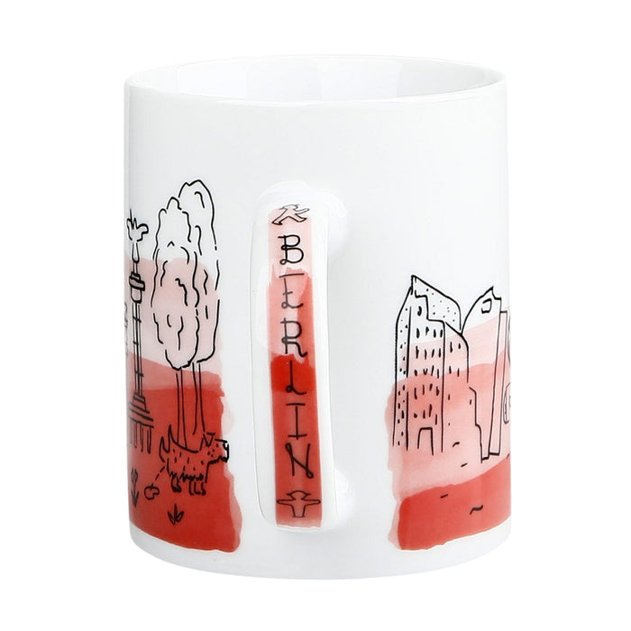 Rote Porzellan-Berlin-Tasse mit Ampelmann - 300ml für warme & kalte Getränke - Spülmaschinengeeignet
