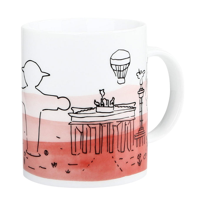 Rote Porzellan-Berlin-Tasse mit Ampelmann - 300ml für warme & kalte Getränke - Spülmaschinengeeignet
