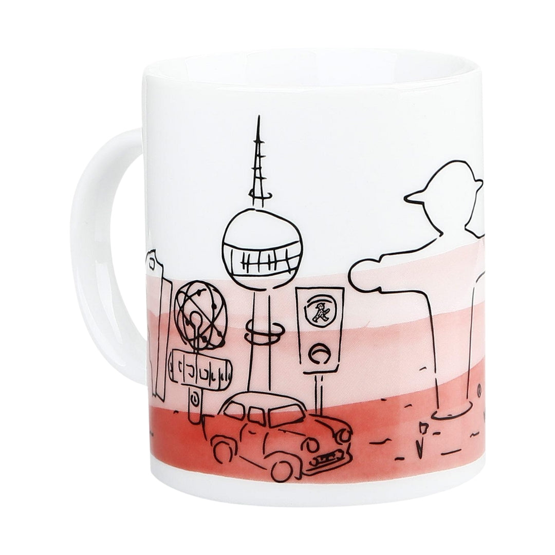 Rote Porzellan-Berlin-Tasse mit Ampelmann - 300ml für warme & kalte Getränke - Spülmaschinengeeignet