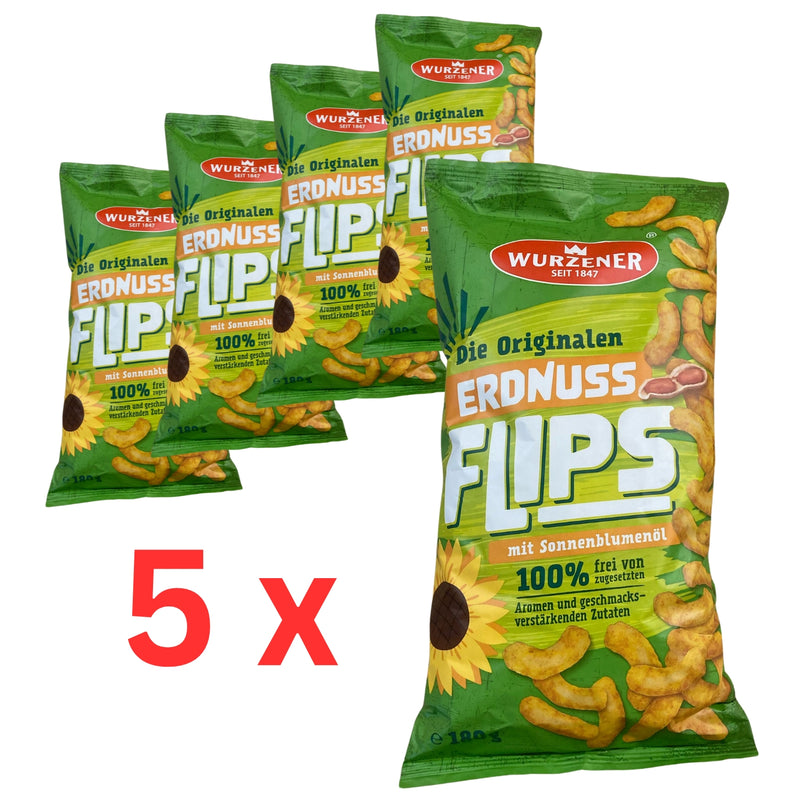 5x 180g Wurzener Erdnuß-Flips große Tüte - die Originalen - vegan & 100% natürliche Zutaten, 5er Pack