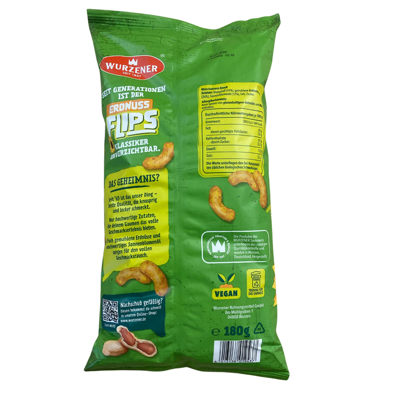 Wurzener Erdnuß-Flips 180g große Tüte - die Originalen - vegan & 100% natürliche Zutaten