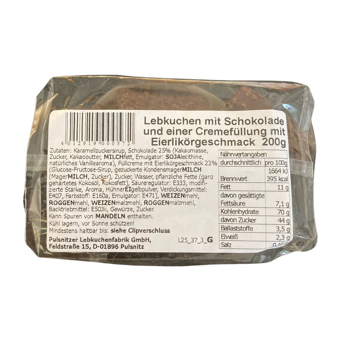 Echte Pulsnitzer gefüllte Spitzen Lebkuchen mit Schokolade & Eierlikör-Cremefüllung – 200g – Frenzel