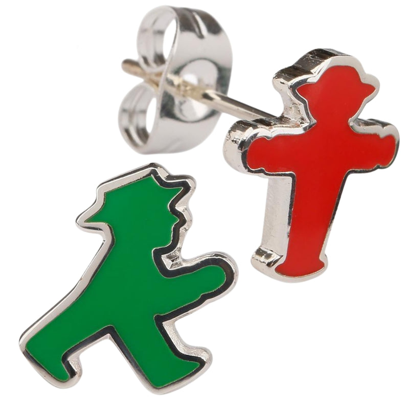 Rot-Grüne Ampelmann-Ohrstecker aus feinster Softemaille und versilbertem Kupfer veredelt, 1 cm Größe in Geschenkbox