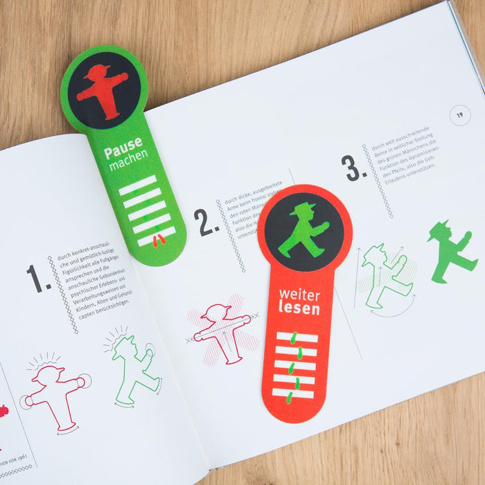 Farbenfrohe Ampelmännchen-Lesezeiche mit Wechselbild - Weiter lesen, Pause machen Ampelmännchen - 6x15 cm