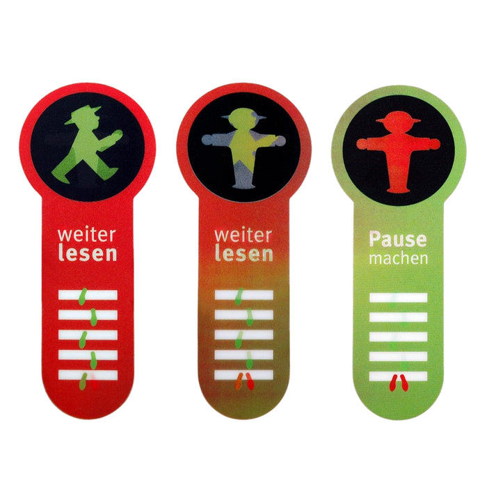 Farbenfrohe Ampelmännchen-Lesezeiche mit Wechselbild - Weiter lesen, Pause machen Ampelmännchen - 6x15 cm