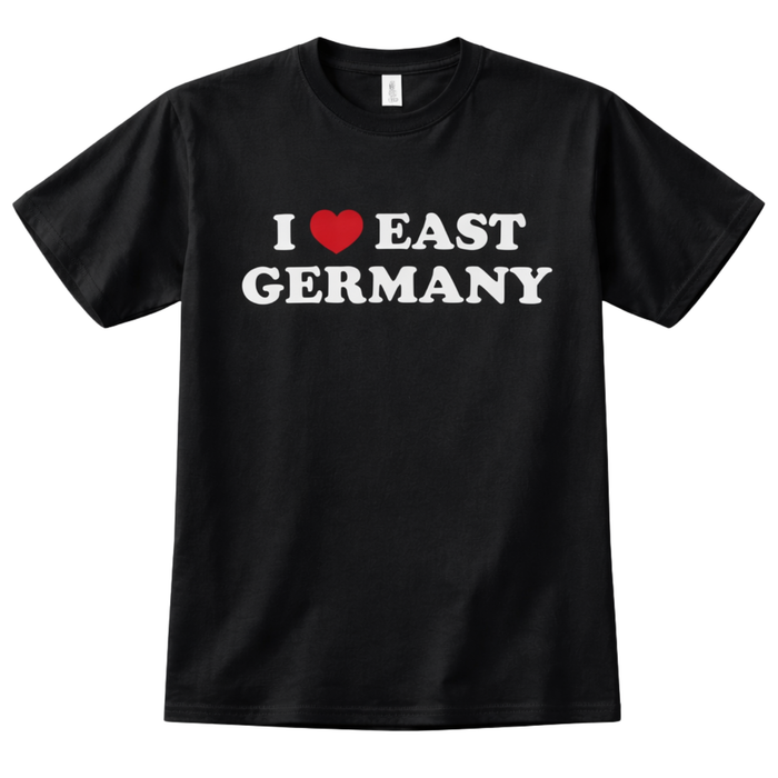 T-Shirt „I LOVE EAST GERMANY“ – schwarzes Baumwollshirt - UNISEX - mit weiß-rotem Aufdruck