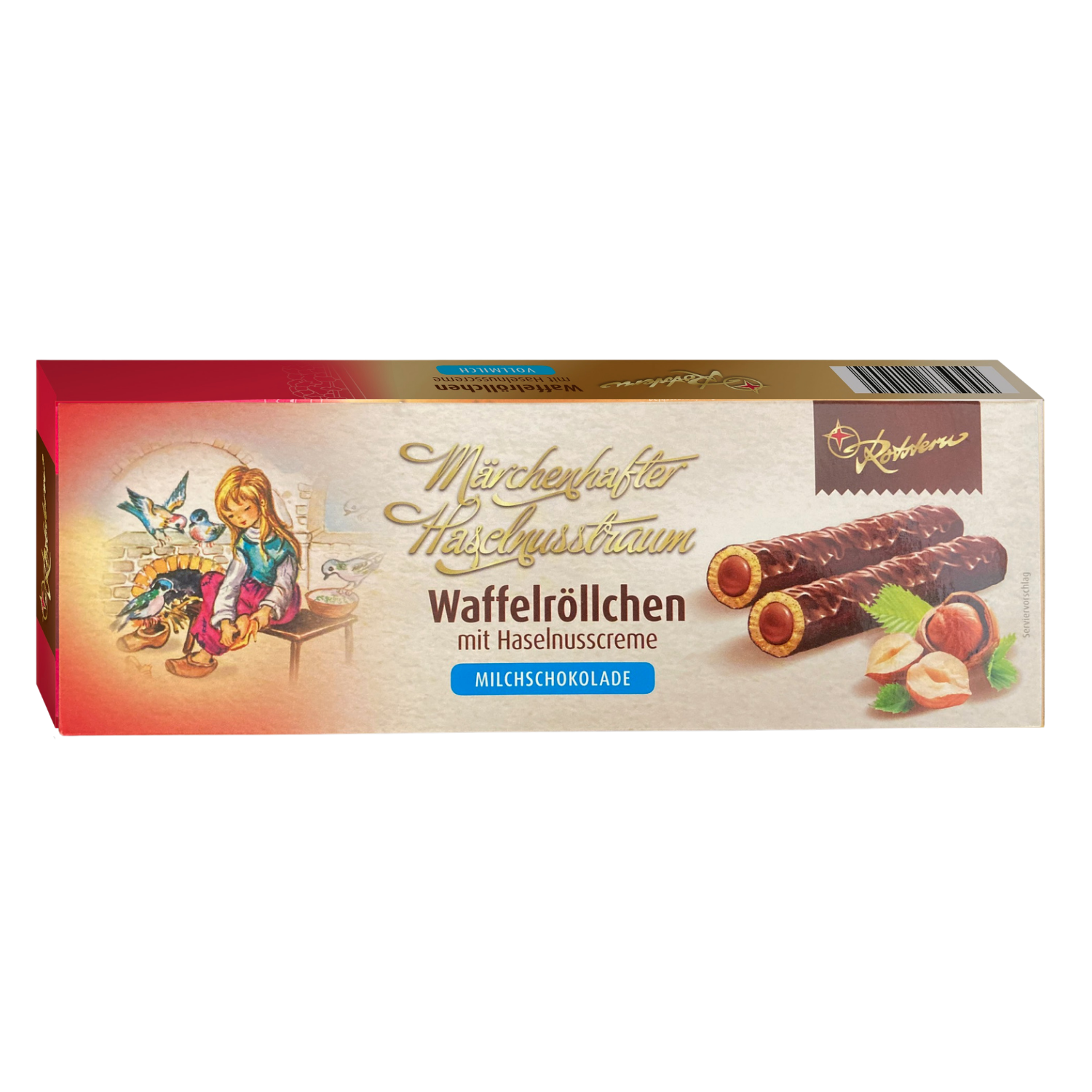 Rotstern Waffelröllchen - Märchenhafter Haselnusstraum - Waffelröllchen mit Haselnusscreme und Milchschokolade 125g
