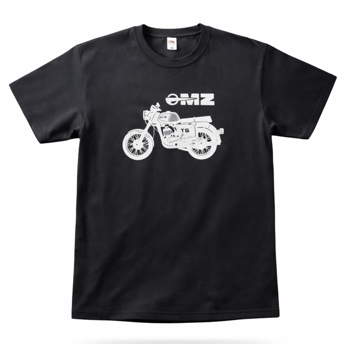 Schwarzes T-Shirt mit MZ TS 150 Modell aus 100% Baumwolle - klassischer Schnitt