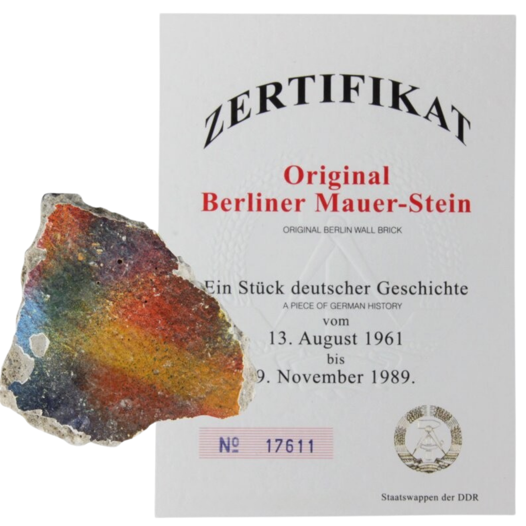 Original Berliner Mauer-Stein ca, 10 cm – Sammlerstück mit Zertifikat & Siegel – Historisches Souvenir aus deutscher Geschichte