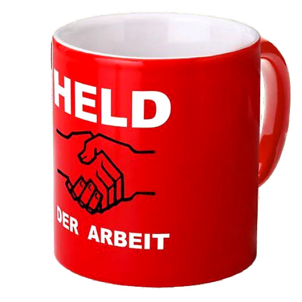 Roter Held-der-Arbeit-Becher – Keramik-Tasse mit Aufdruck Held der Arbeit - 0,30 l - spülmaschinenfest