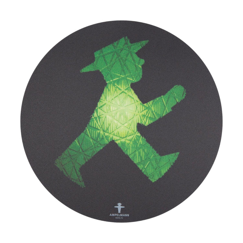 Mousepad Ampelmann Geher – Ø 21 cm, Schwarz mit grünem Druck, rutschfest & abwaschbar