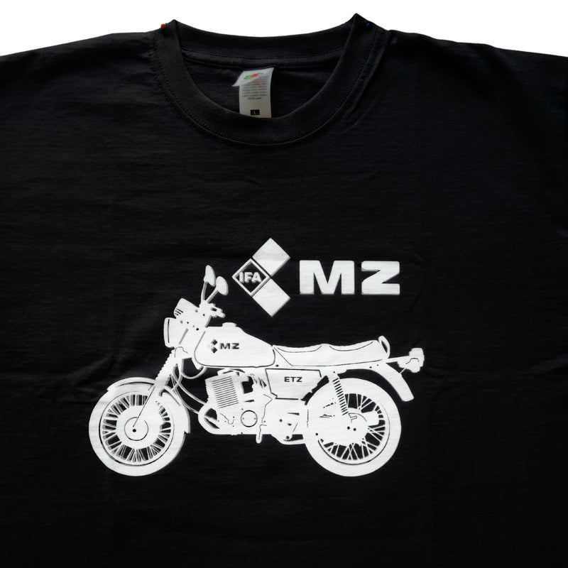 Schwarzes Tshirt mit Logo MZ ETZ-Modell - klassischer Schnitt - Unisex - 100% Baumwolle