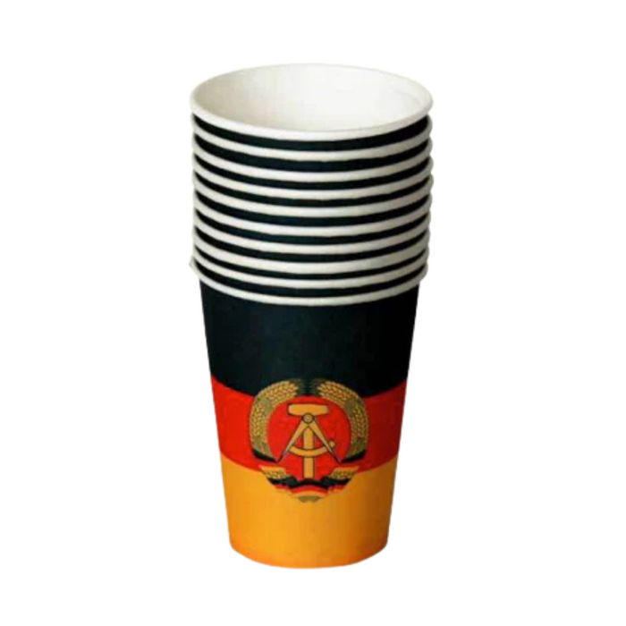 10 x Pappbecher 0,2l –  mit DDR-Motiv in schwarz-rot-gold