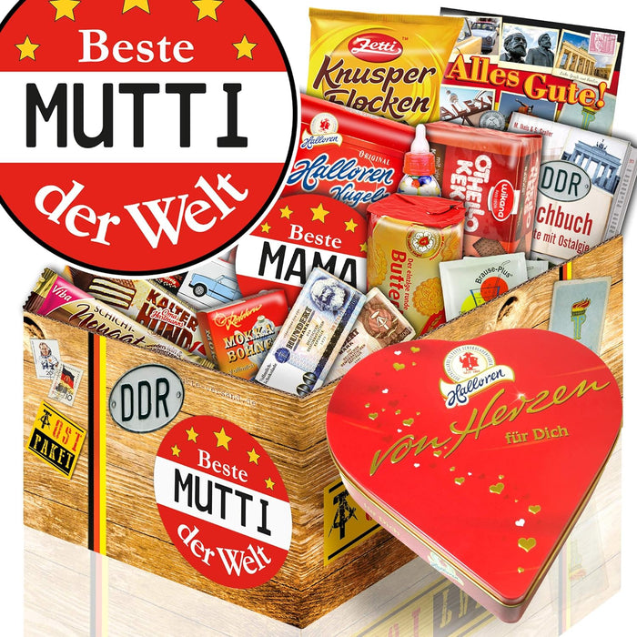 Geschenkbox "DDR SÜSSIGKEITEN BOX L - Beste Mutti" mit Herzpralinen