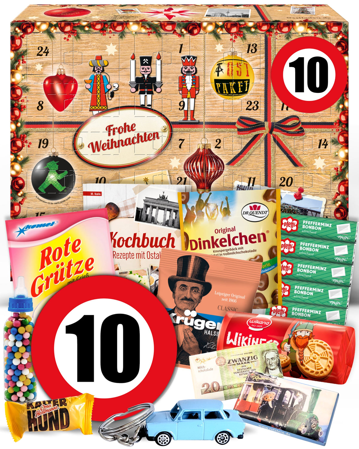 Geburtstag 10 - Ostalgie Adventskalender 2026 – 24 Erinnerungen & Kultprodukte mit Marken wie Viba, Halloren, Zetti, Komet & Pfeffi