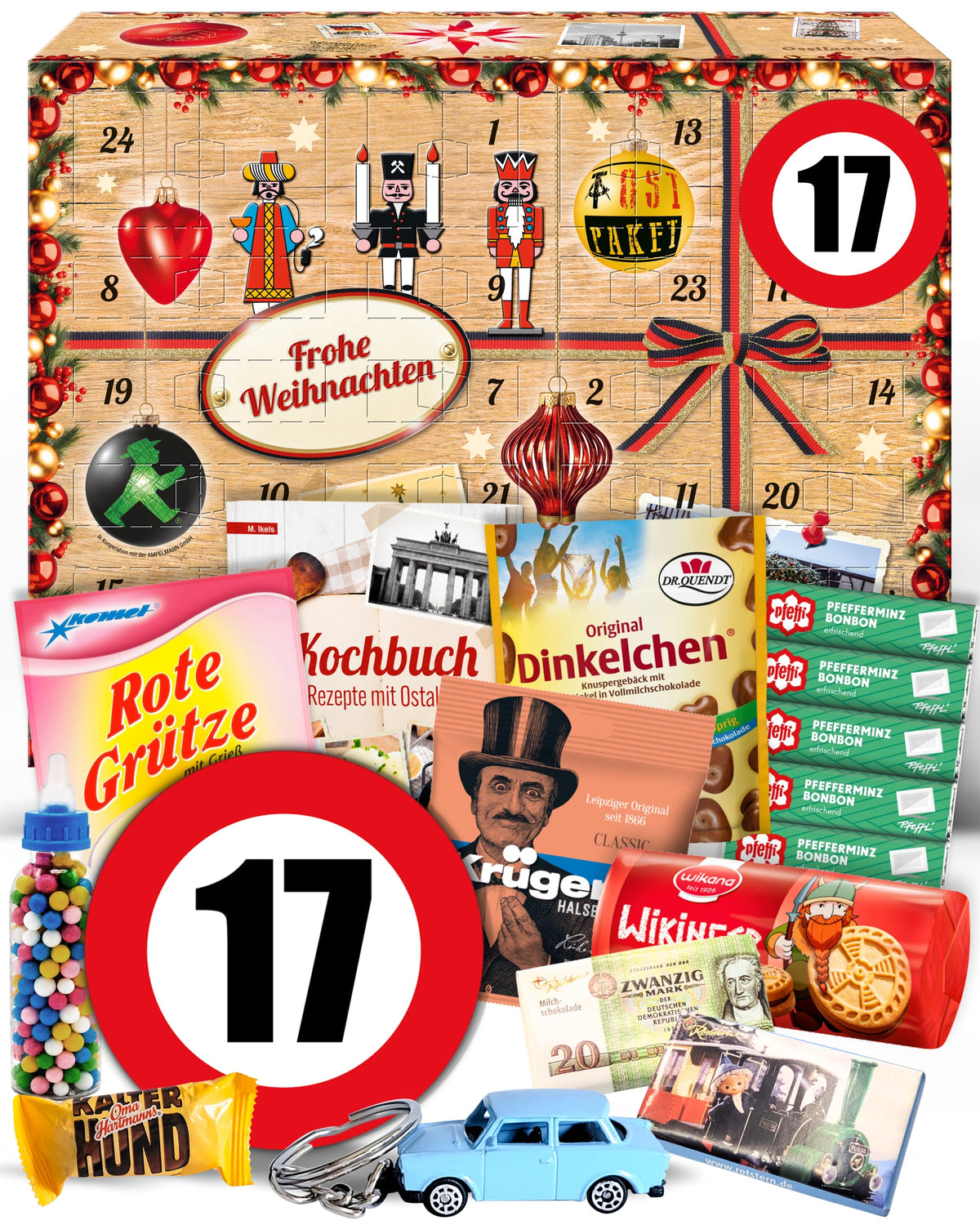 Geburtstag 17 - Ostalgie Adventskalender 2026 – 24 Erinnerungen & Kultprodukte mit Marken wie Viba, Halloren, Zetti, Komet & Pfeffi