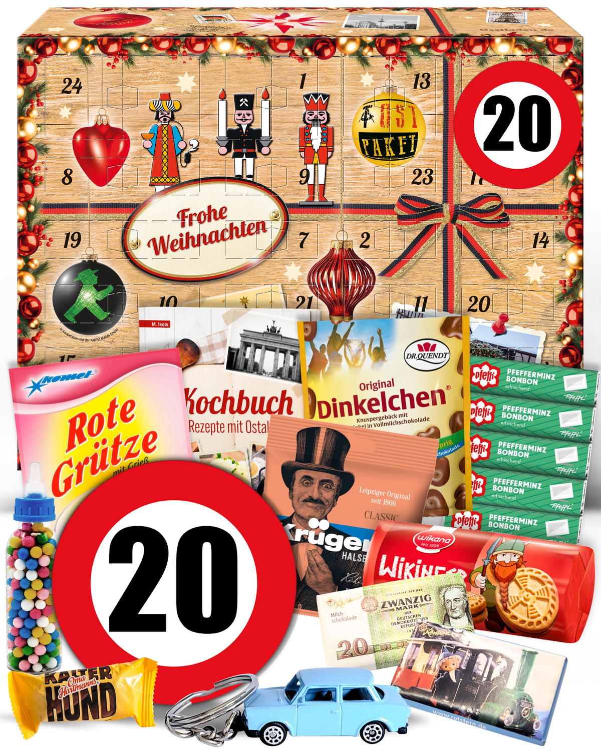 Geburtstag 20 - Ostalgie Adventskalender 2026 – 24 Erinnerungen & Kultprodukte mit Marken wie Viba, Halloren, Zetti, Komet & Pfeffi