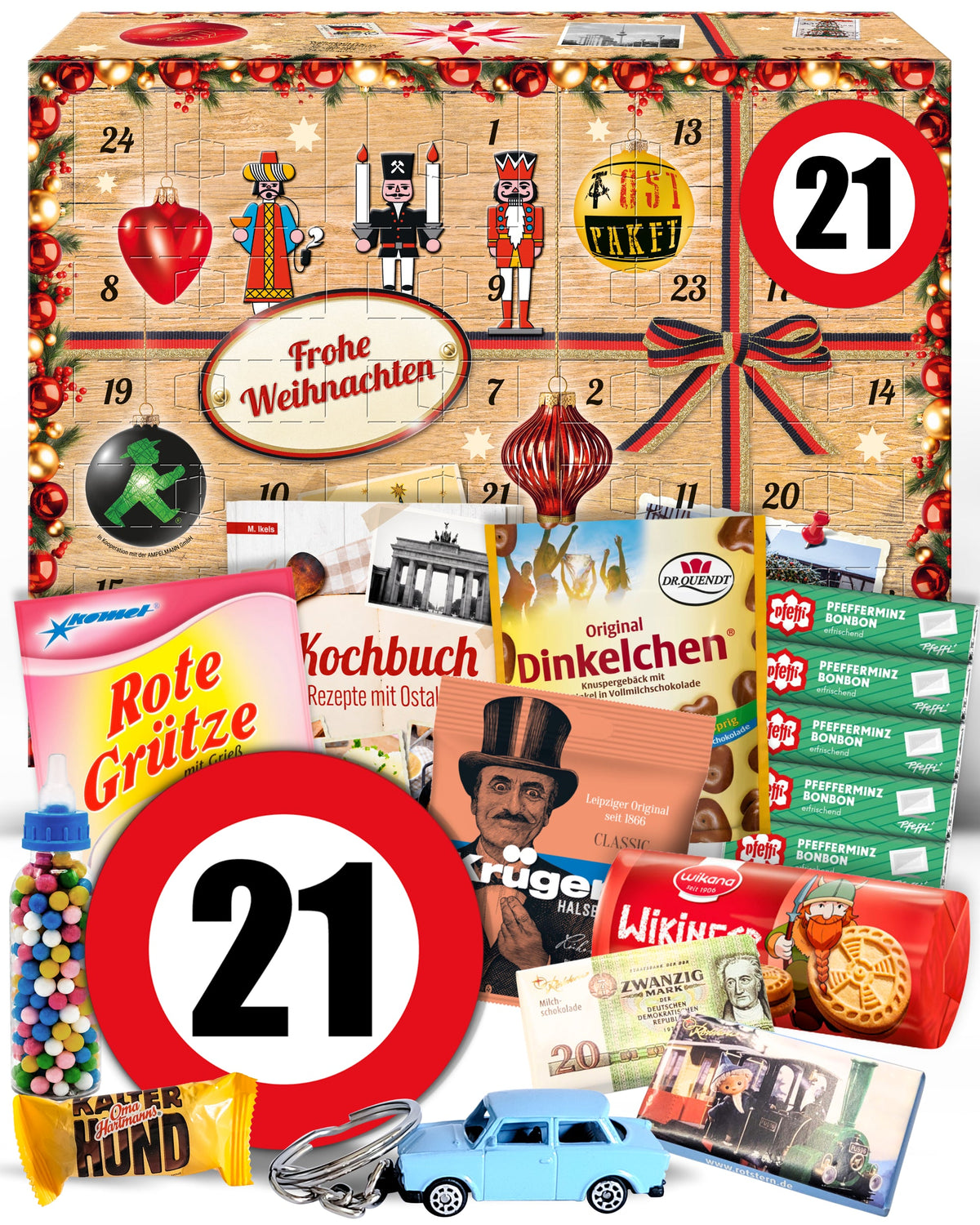 Geburtstag 21 - Ostalgie Adventskalender 2026 – 24 Erinnerungen & Kultprodukte mit Marken wie Viba, Halloren, Zetti, Komet & Pfeffi