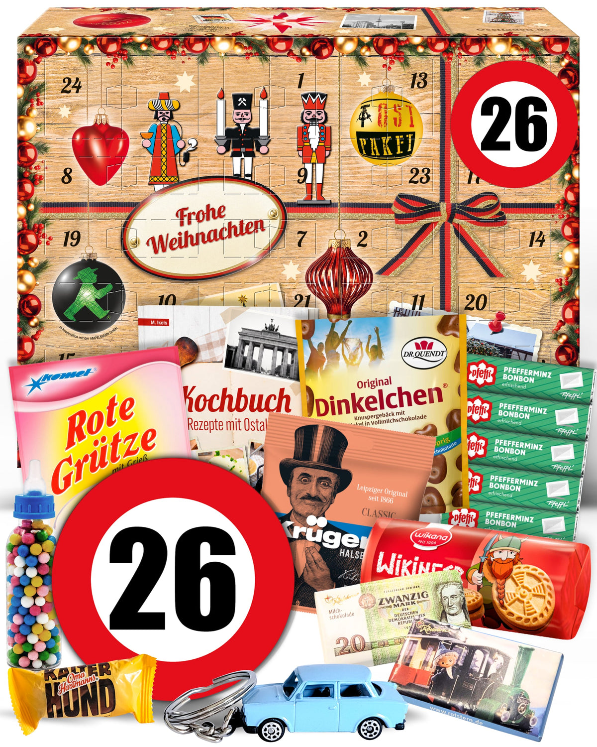 Geburtstag 26 - Ostalgie Adventskalender 2026 – 24 Erinnerungen & Kultprodukte mit Marken wie Viba, Halloren, Zetti, Komet & Pfeffi
