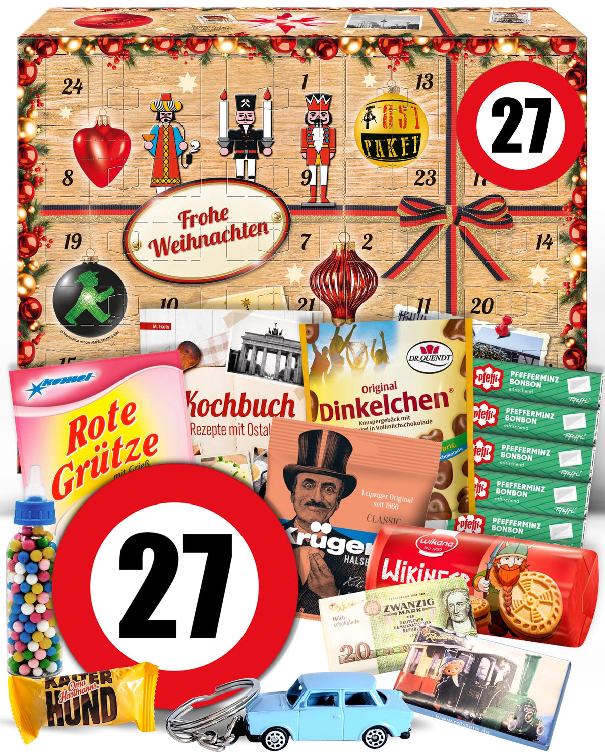 Geburtstag 27 - Ostalgie Adventskalender 2026 – 24 Erinnerungen & Kultprodukte mit Marken wie Viba, Halloren, Zetti, Komet & Pfeffi