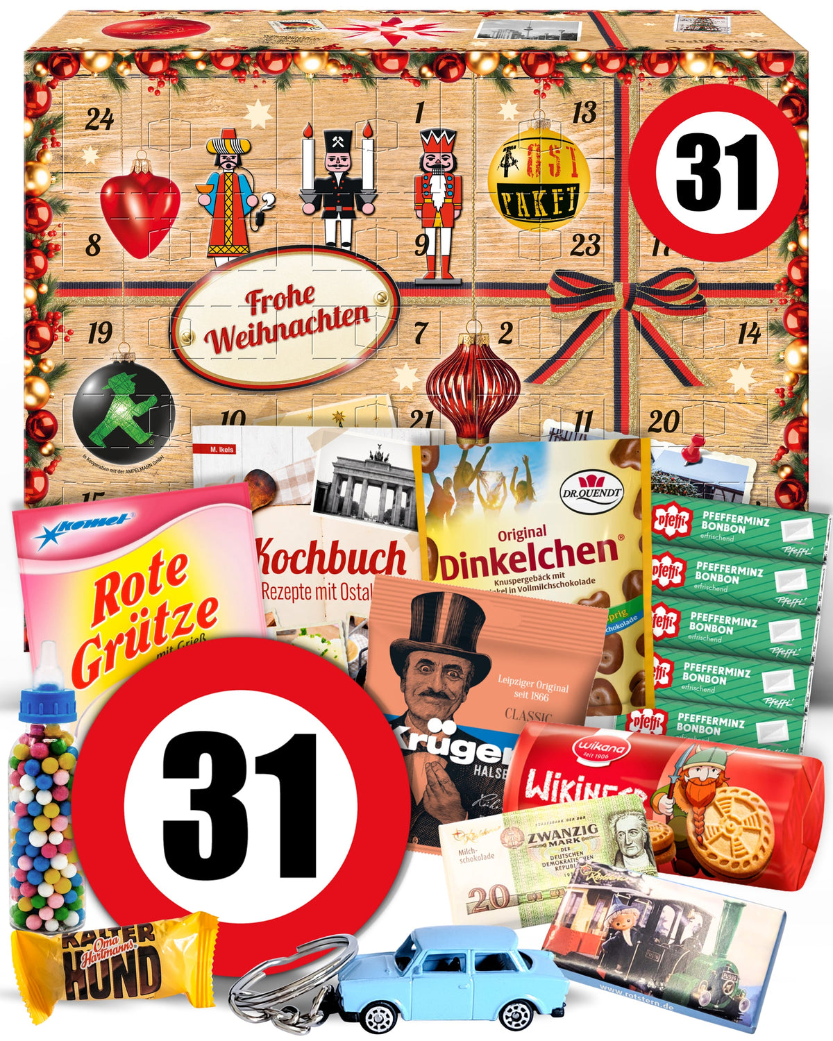 Geburtstag 31 - Ostalgie Adventskalender 2026 – 24 Erinnerungen & Kultprodukte mit Marken wie Viba, Halloren, Zetti, Komet & Pfeffi