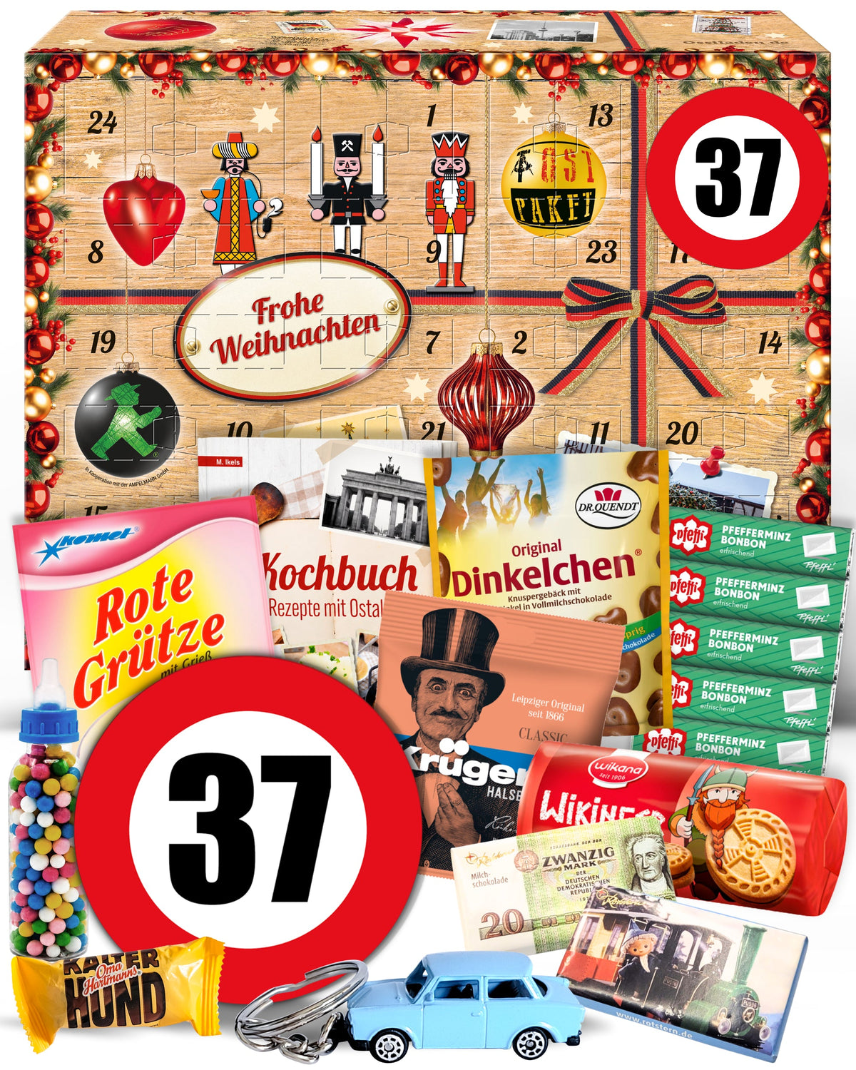 Geburtstag 37 - Ostalgie Adventskalender 2026 – 24 Erinnerungen & Kultprodukte mit Marken wie Viba, Halloren, Zetti, Komet & Pfeffi