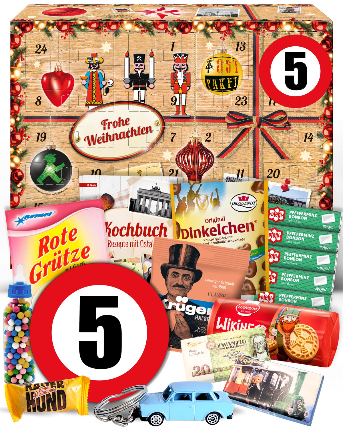 Geburtstag 5 - Ostalgie Adventskalender 2026 – 24 Erinnerungen & Kultprodukte mit Marken wie Viba, Halloren, Zetti, Komet & Pfeffi