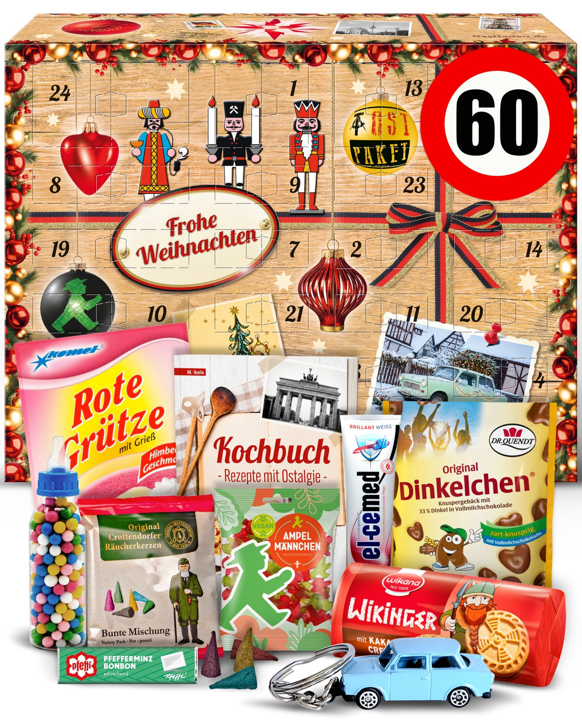 Geburtstag 60 - Ossi Adventskalender 2026 mit Kultartikeln von Zetti, Dr. Quendt, Komet & Pfeffi – 24 nostalgische Überraschungen für Ostalgie-Fans