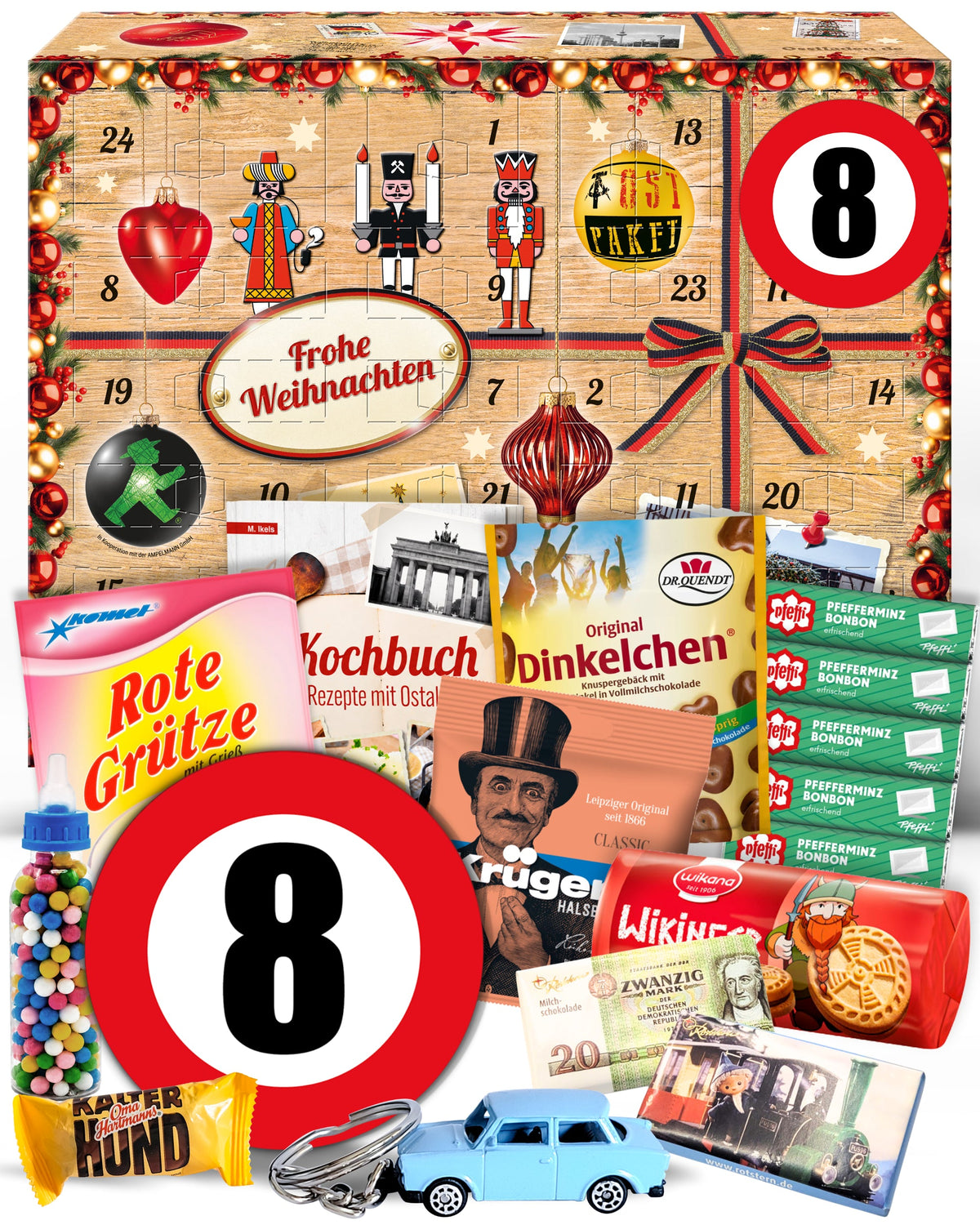 Geburtstag 8 - Ostalgie Adventskalender 2026 – 24 Erinnerungen & Kultprodukte mit Marken wie Viba, Halloren, Zetti, Komet & Pfeffi