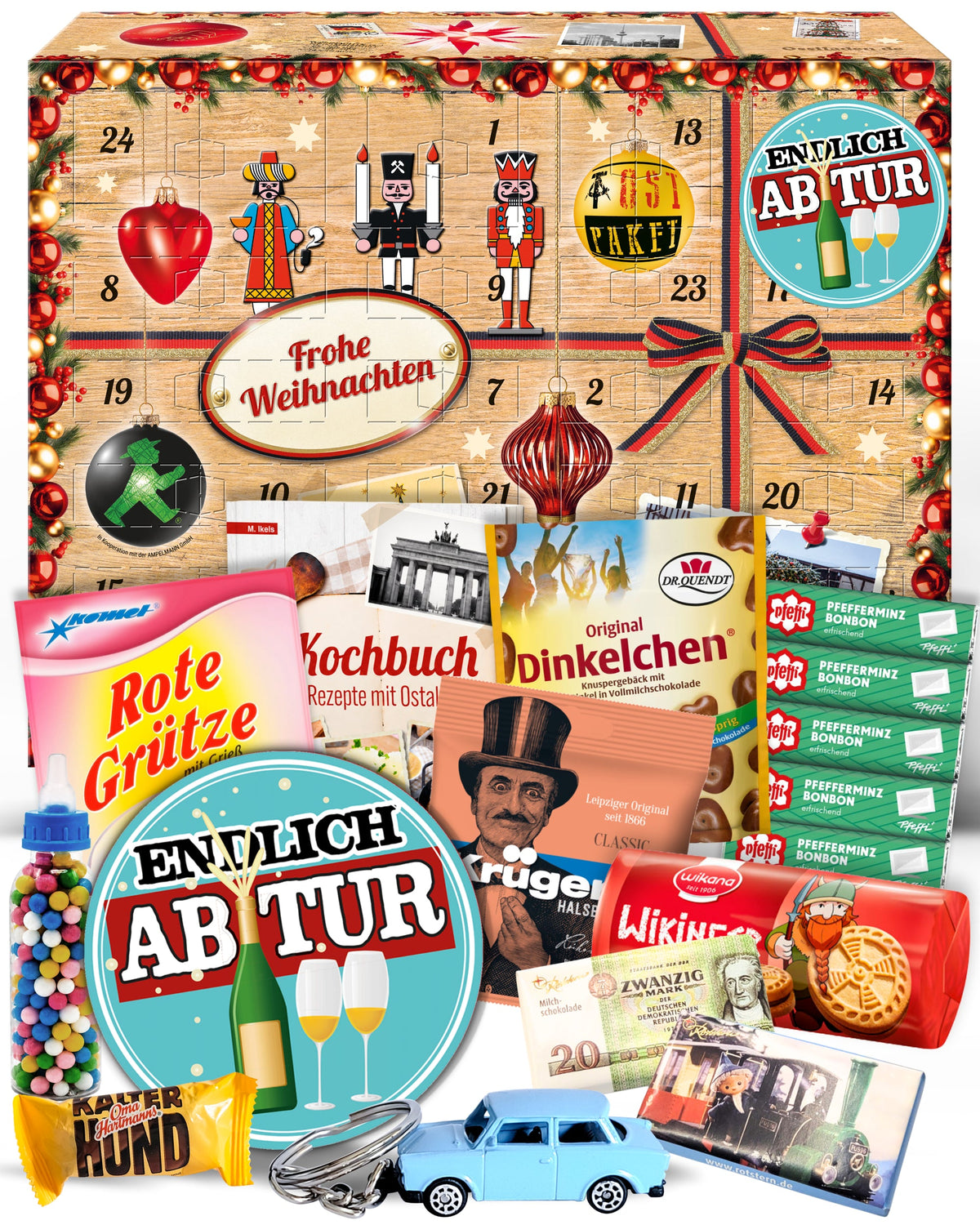 Endlich Abitur - Ostalgie Adventskalender 2026 – 24 Erinnerungen & Kultprodukte mit Marken wie Viba, Halloren, Zetti, Komet & Pfeffi